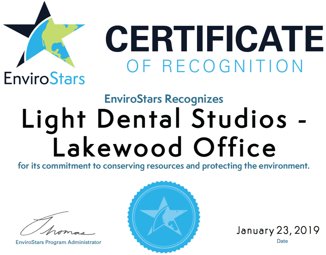 Light Dental Studios of Lakewood Certificate of Recognition
